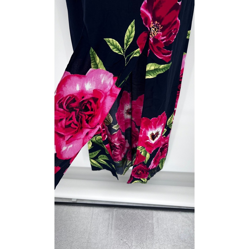 Soieblu Floral Rose Print Maxi Dress Black Pink V-Neck Cut Out Side Slit Large - Picture 4 of 11